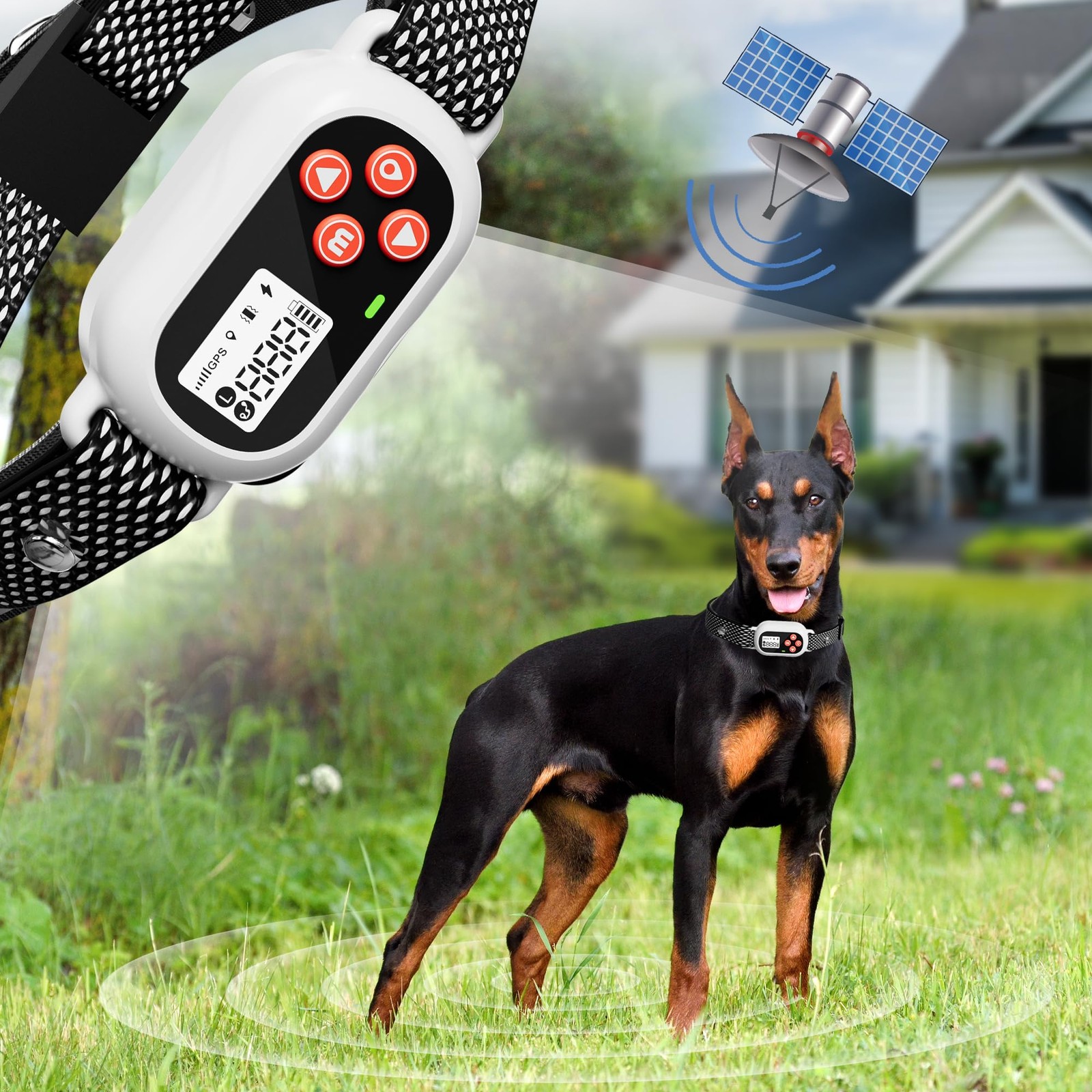 Wireless GPS Dog Fence System with Electric Collar 3 Warning Modes Adjustable Radius