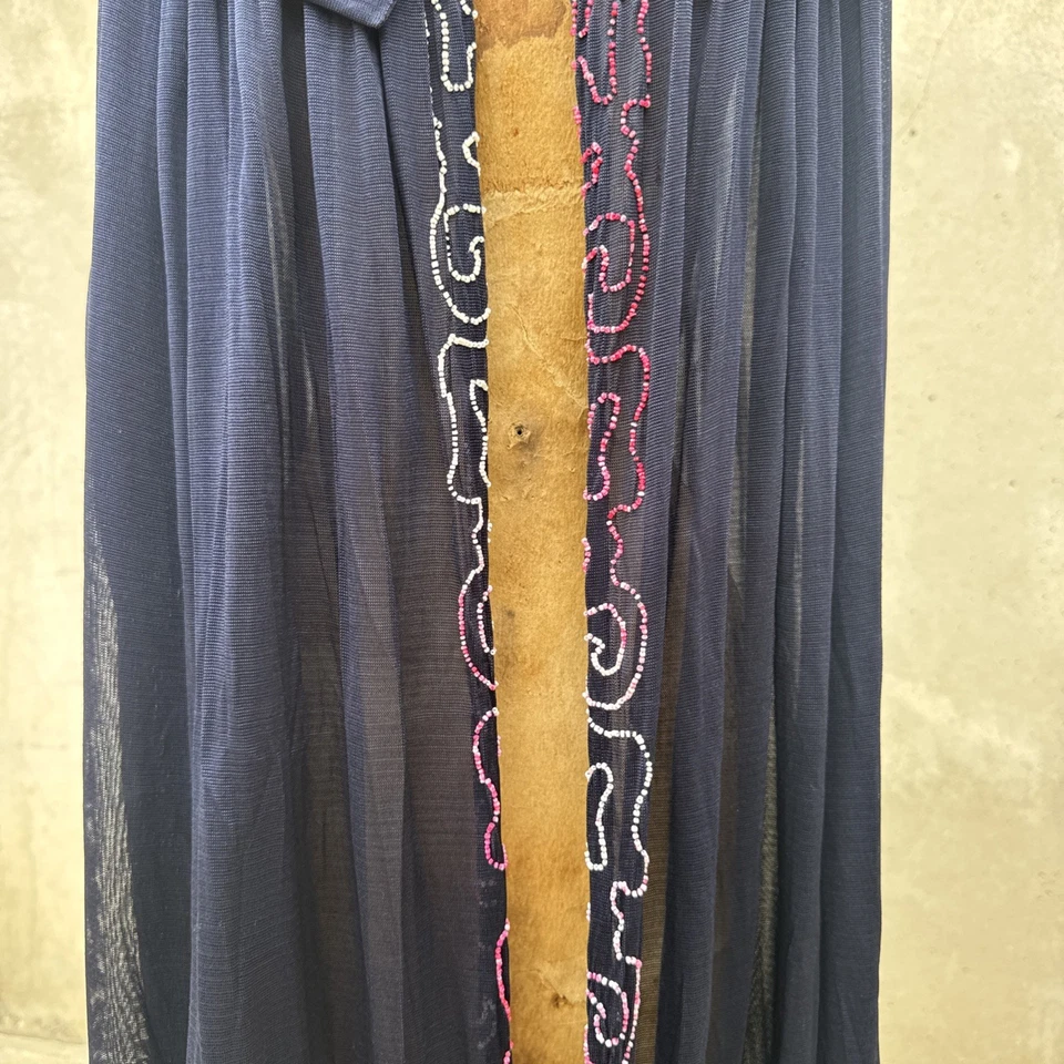 Antique 1920s Blue Rayon Knit & Hand Beaded Cape Fringe Deco Dress Coat Vintage - Image 4 of 4