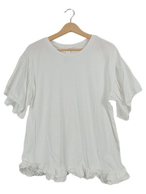 Mango Damen T-Shirt Gr. 40 Weiß Feminin mit Rüschen Kurzarm