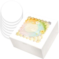 White 8x8x5 Cake Box 4 Sets White Cake Box with Window ＆ 4 Sets 8" White Cake...