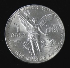 1988 KEY DATE LIBERTAD UNCIRCULATED MEXICO 1 ONZA PLATA PURA SILVER