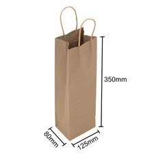 Bottle Bags for Wine Birthday Gift Brown White Paper Carrier with Twisted Handle