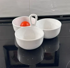 Crate & Barrel 3 Section Condiment Tray Triple Sauce Ceramic White