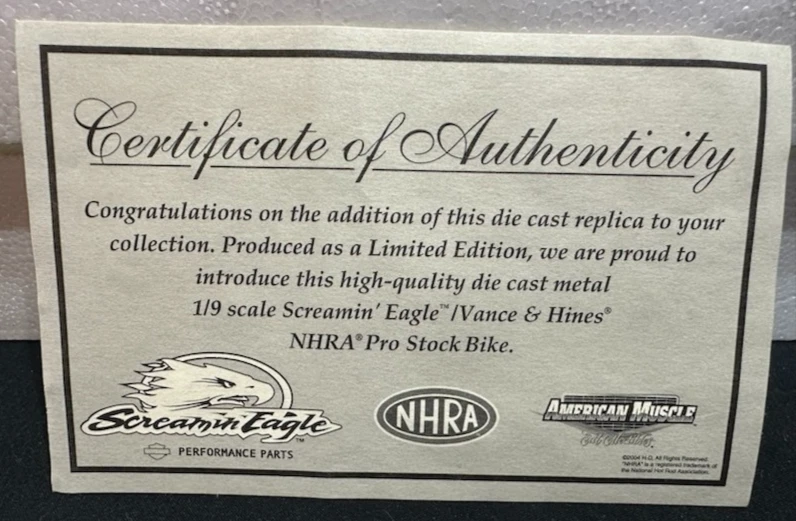 RC2 Harley Davidson Screamin Eagle NHRA Vance & Hines Pro Stock Drag Bike 1:9 - Image 3 of 4