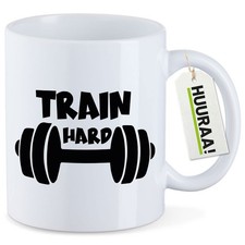 Kaffeetasse Train hard Hantel Geschenkidee Train hard Geschenk Präsent Mitbrings