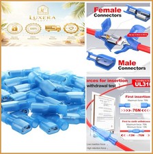 Female Spade Connector 16-14 AWG 100 Pack Insulated Crimp Terminals Blue 27A