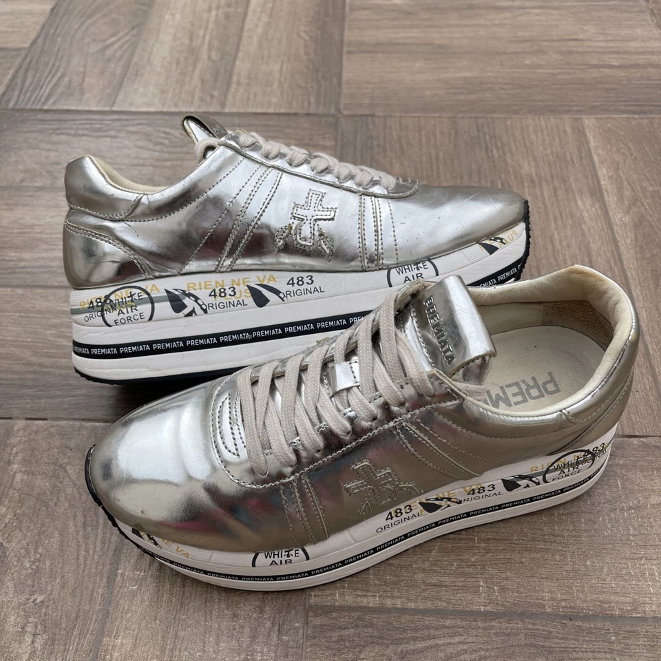 Premiata sneakers donna n. 38 scarpe suola alta argento - Immagine 2 di 4
