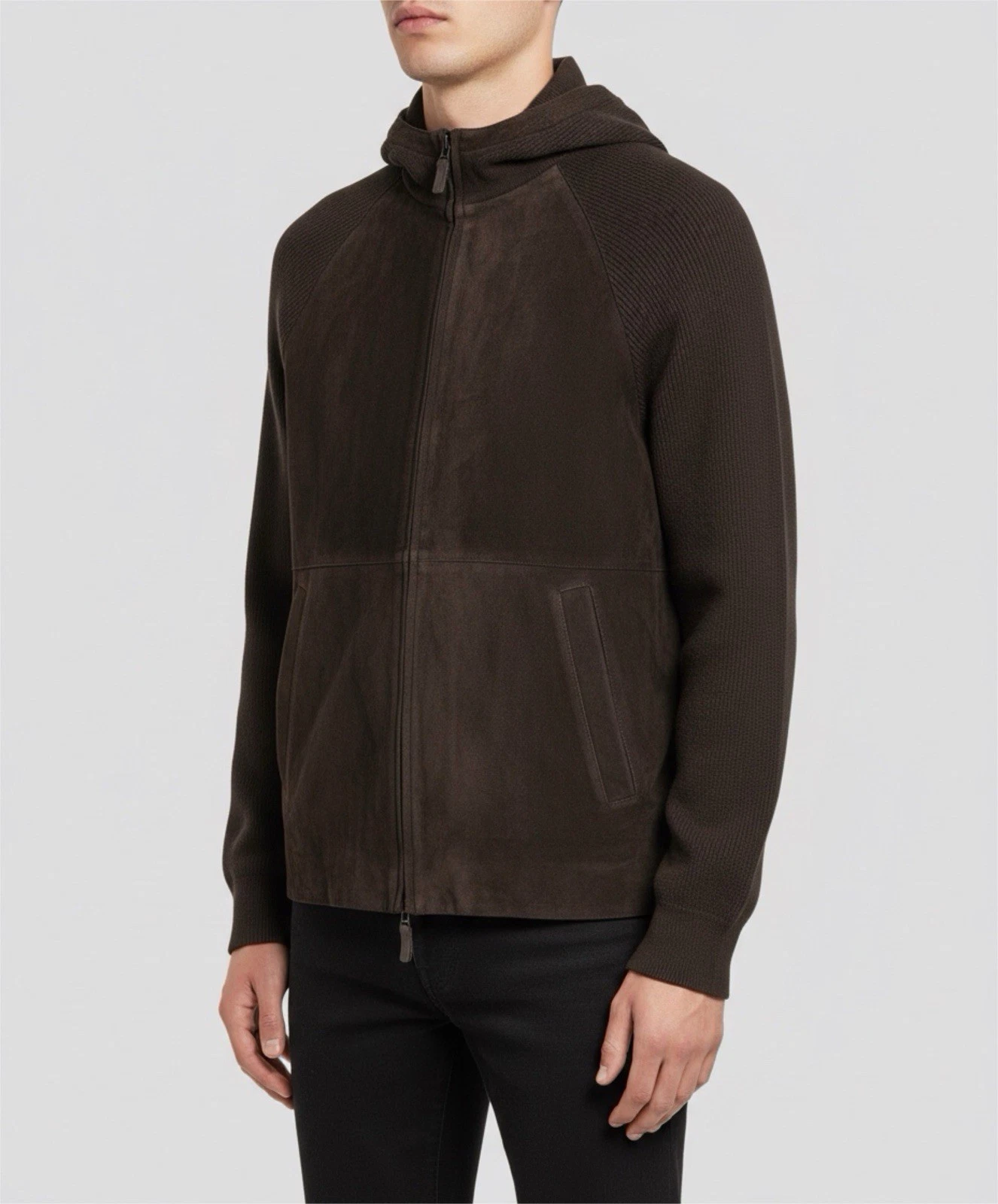 Giorgio Armani — #409 EMPORIO ARMANI Soft Goat Suede Leather & Wool Sleeves Jacket Size 46 -XL