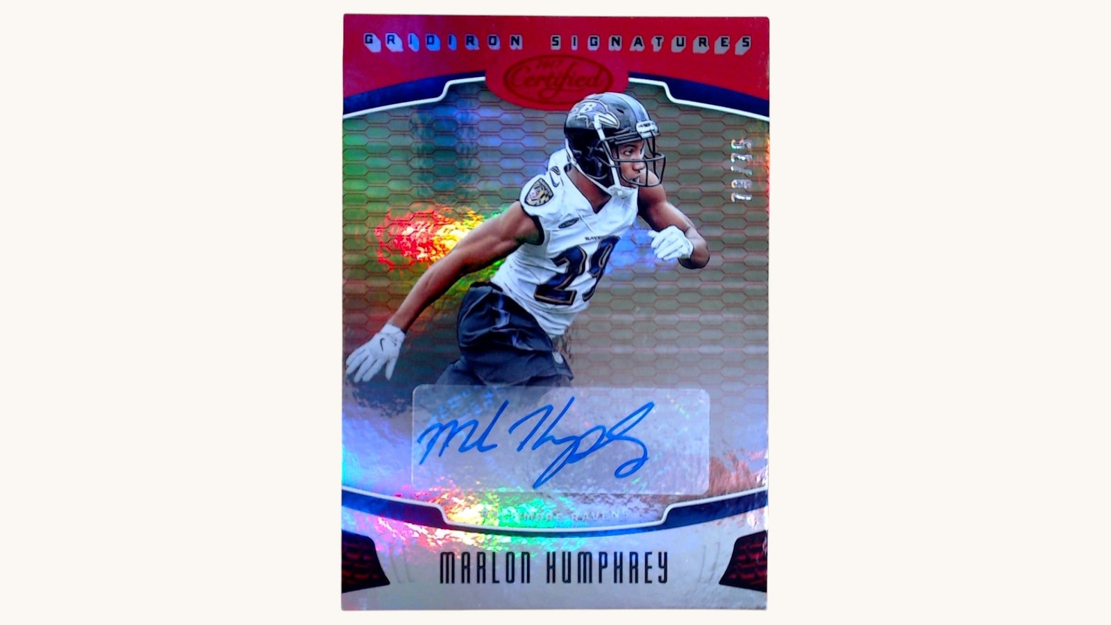 Marlon Humphrey Panini Certified Gridiron Signatures #GSMHP Mirror Red
