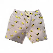 Fresh Stretch Twill Shorts Men’s Medium Smiley Face Graphic Lavender Yellow Flam