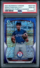 2023 BOWMAN CHROME PROSPECTS PURPLE SHIMMER SEBASTIAN WALCOTT 104/250 PSA 10