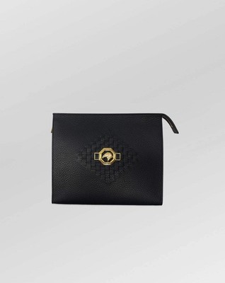 Stefano Ricci Black Grained Leather Zip Portfolio Case with Woven Detail