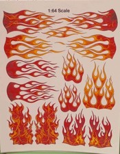 FLAMES CLEAR WATER-SLIDE DECALS FOR HOT WHEELS 1:64 scale made in USA