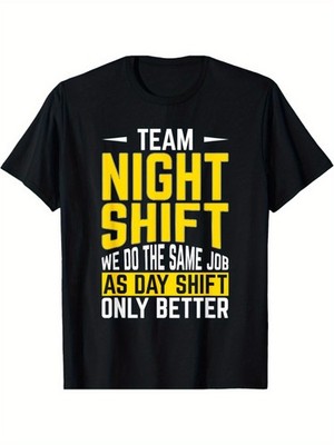 [Lightweight] Men's Night Shift Graphic Tee - 100% Cotton, Casual Round Nec