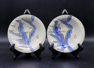 Pair of Vernon Kilns Coastline 5.5'' Fruit Bowls Gale Turnbull Chesapeake Bay