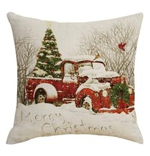 Christmas Red Truck Tree Pillow Square Holiday Pillow Removable Cover New Chri