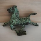 Vintage Solid Bronze Flying Horse Of Gansu On Swallow Sculpture Verdigris Patina