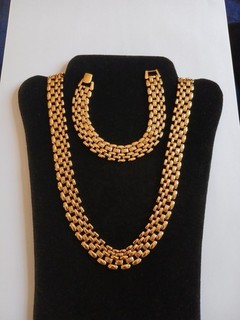 Vintage goldfarbene Panther Kette Halskette und Armband klobig Statement Retro sehr guter Zustand