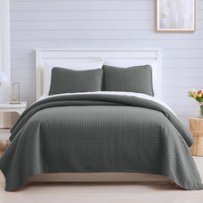 Oversized King Quilt Set in Slate Grey with 2 Pillow Shams - Soft Microfiber