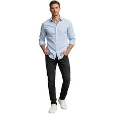 Calvin Klein Mens Light Blue Slim Fit Performance Non Iron Dress Shirt L