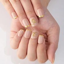 evpct Initial Letter French Tips Press On Nails Short Square for Women Gift, ...