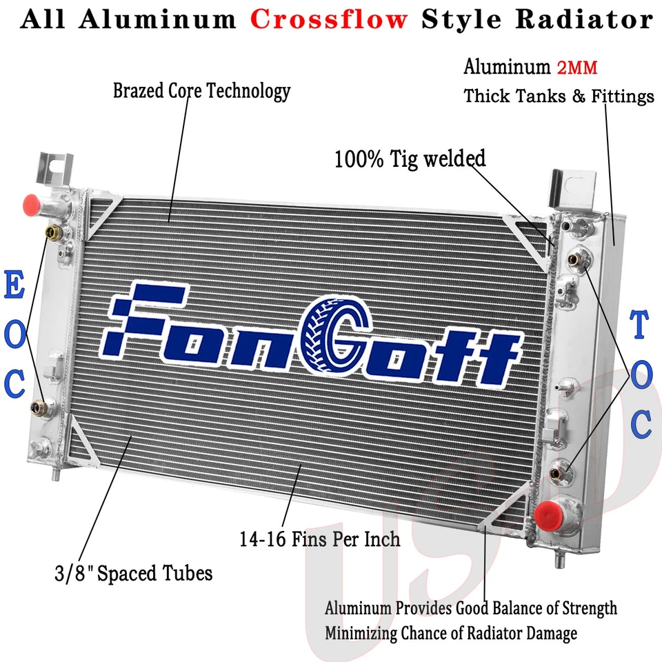 3 Row 34" Core Aluminum Radiator For 1999-2014 Chevy Silverado 1500 2500 HD V8 Foto 2 de 4