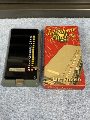 Vintage Telephone Index List Finder; New In Original Box. Metal - Black w/Gray
