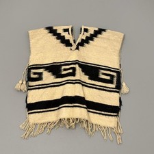 Vintage 70s Aztec Rug Pullover Southwestern Wool Poncho Size Small