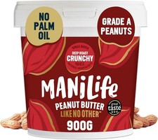 ManiLife Deep Roast Crunchy Peanut Butter 900g Tub Rich and Intense Vegan Peanut