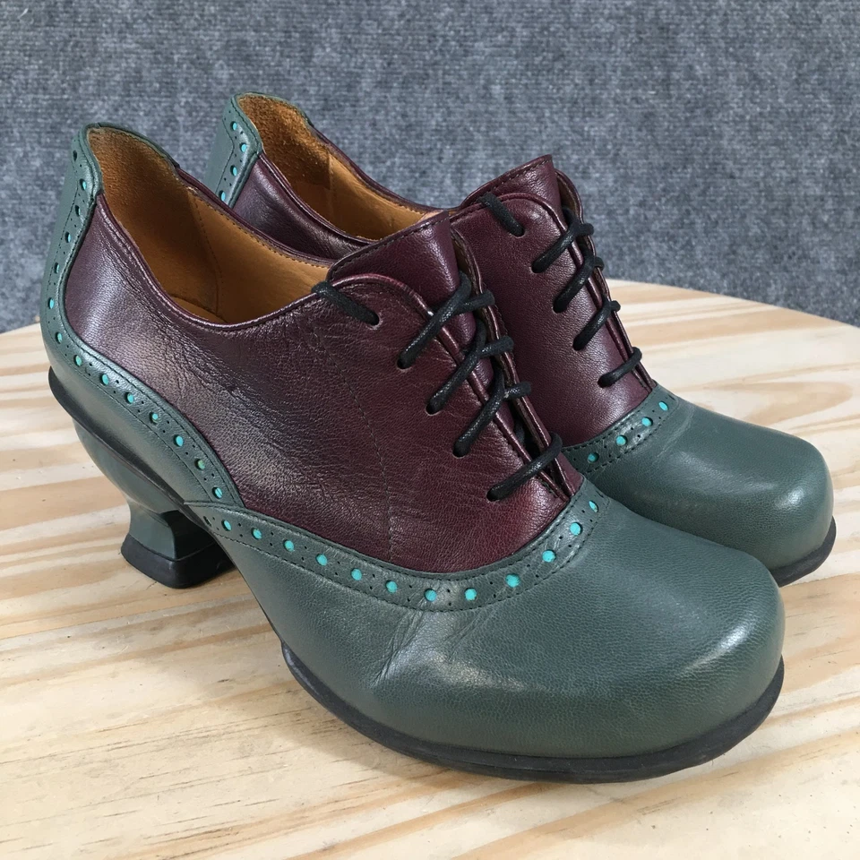 John Fluevog KKBB 鞋女式 5 月 7 日布洛克牛津高跟鞋蓝绿色紫色皮革 — 第 3/4 张图片