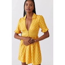 Urban Outfitters Graziana Short Sleeve Mini Dress Yellow Floral Women's XS