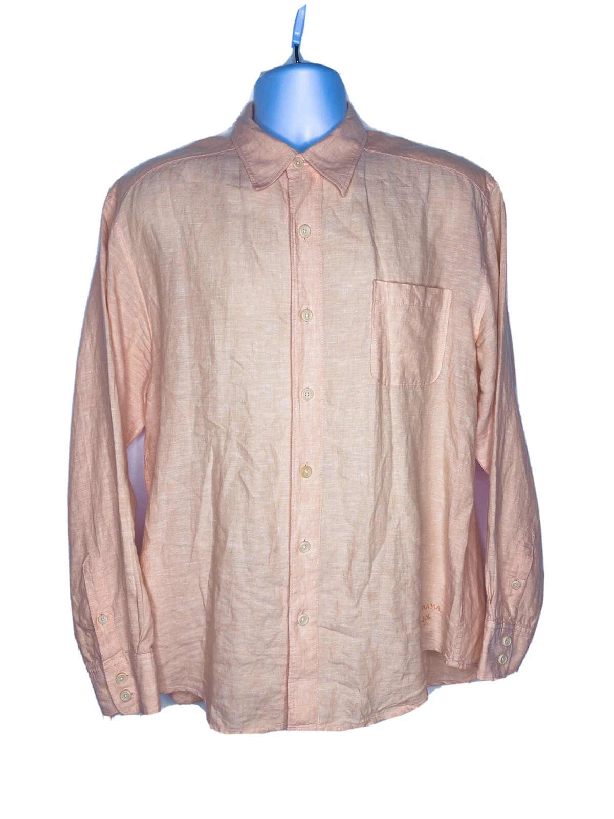 TOMMY BAHAMA 100% LINEN LONG SLEEVE RELAX FIT BUTTON UP SHIRT LARGE SALMON