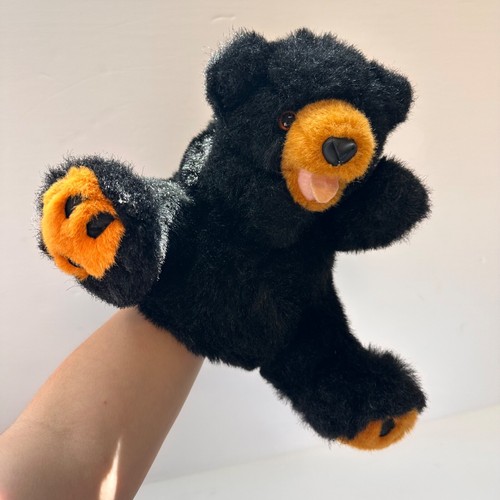 Vintage Black Bear Hand Puppet – Plush 11" x 10" – Orange Paws & Snout - Picture 5 of 9