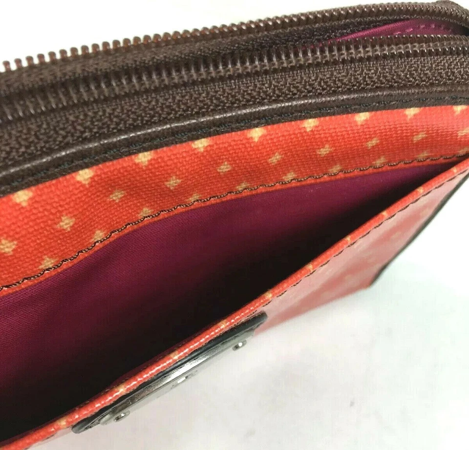 Carteira bolsa de mão laranja fóssil acabamento de couro lona pulseira - Imagem 4 de 4