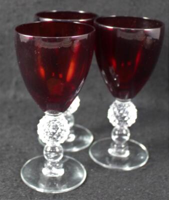 Morgantown Golf Ball Ruby Group of 3 Wine Glasses
