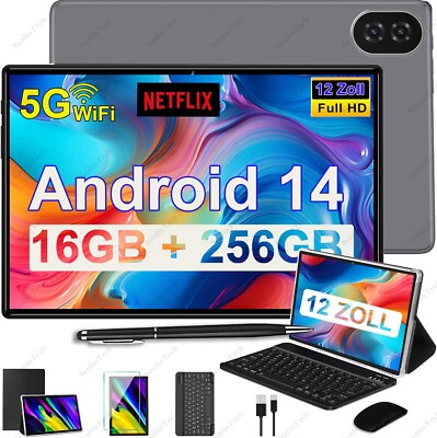 2025 New 12 Zoll Gaming Tablet PC Android14 Tablet 16/12GB RAM 256GB ROM 5G WLAN