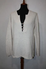 Columbia Sz XL Oatmeal Knit Button Plunge Pullover Sweater Angora Blend