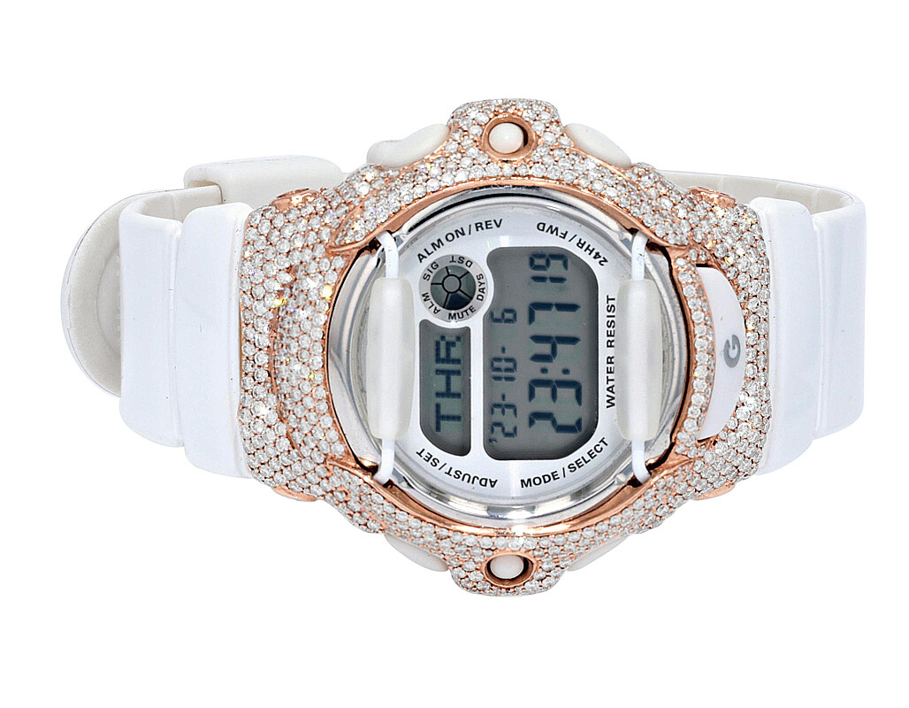 Casio Baby G 43MM BA-169 Rose Gold Diamond Watch 5CT | eBay