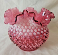 FENTON HOBNAIL DECORATION PINK VASELINE & CRANBERRY GLASS VASE, CIRCA 1950’S (D)