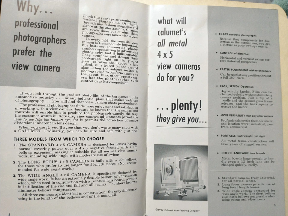 1957 Calumet All Metal 4x5 View Camera 18pg Brochure Booklet Photography - Image 2 of 4