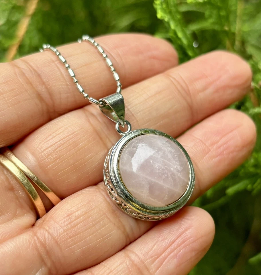 Medallón colgante de cuarzo rosa relleno de oro blanco de moda CADENA SURTIDA GRATIS #5 Foto 4 de 4