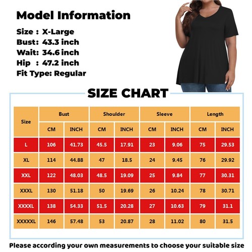 Womens Plus Size Tops Shorts Sleeve Shirts V Neck Casual Clothing Clothes - Picture 42 of 42