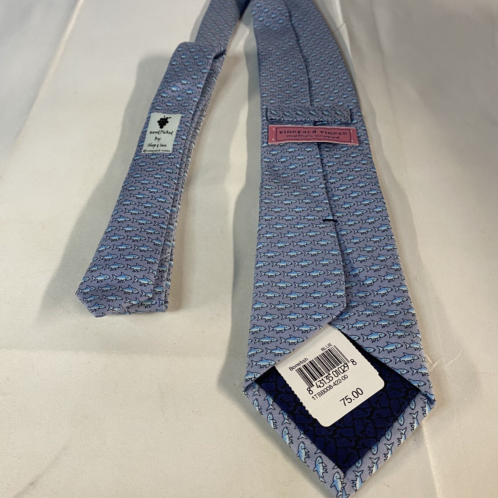Vineyard Vines Marthas Vineyard Bonefish Handpicked Shep & Ian Tie Blue Fishing