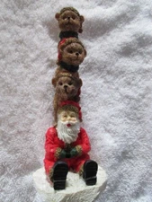 Vintage Sears Stacking Friends Christmas Figurine, Santa And 3 Stacked Bears