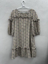 Max Studio Womens Dress Size Medium Floral 3/4 Sleeve Ruffled