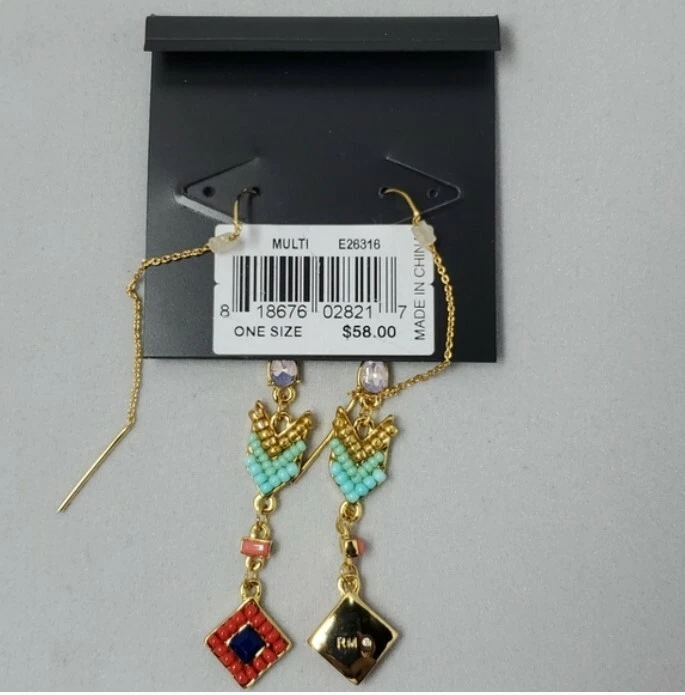 Rebecca Minkoff - Geo Stone Threaders Earrings (Multi/Gold) Earring retail $58 - Image 4 of 4