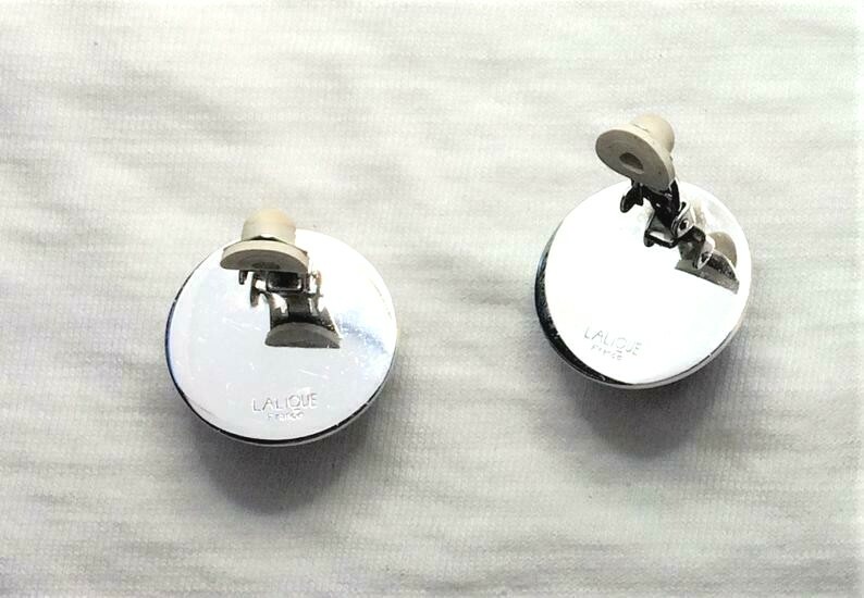 LALIQUE  1 PAIR EARRINGS  SOLID SILVER CABOCHON B… - image 2