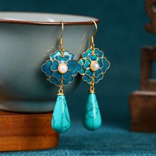 Enamel Ethnic Chinese Vintage Dangle Drop Hook Earring For Women Earring Jewelry