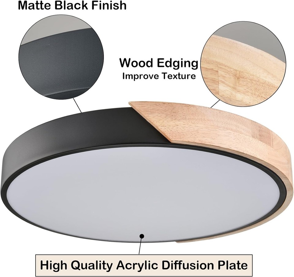 Modern Simple LED Flush Mount Ceiling Light Black and Wood Ceiling ...