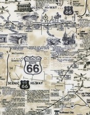BTHY The Mother Road Route 66 Map Cream Cotton Fabric Yard Timeless Treasures